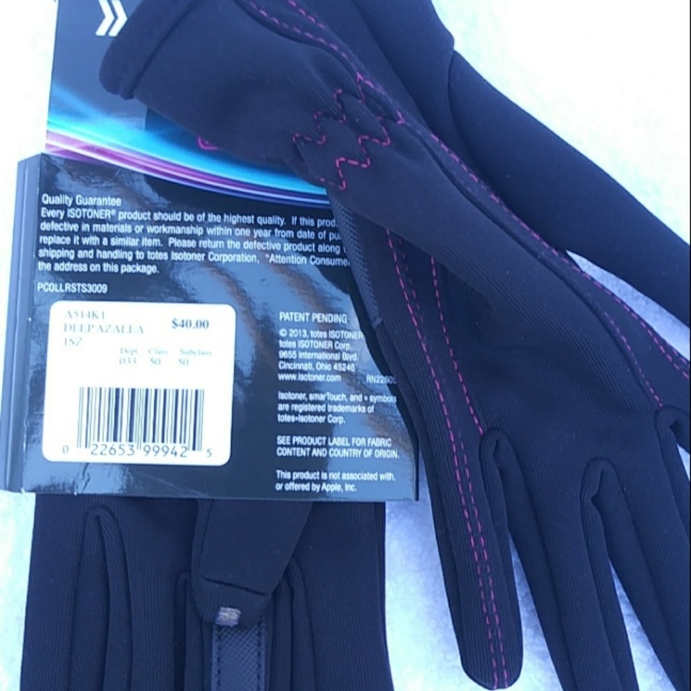 ISOTONER SMARTOUCH GLOVES 1 SIZE BLACK DEEP AZALEA - Picture 2 of 2